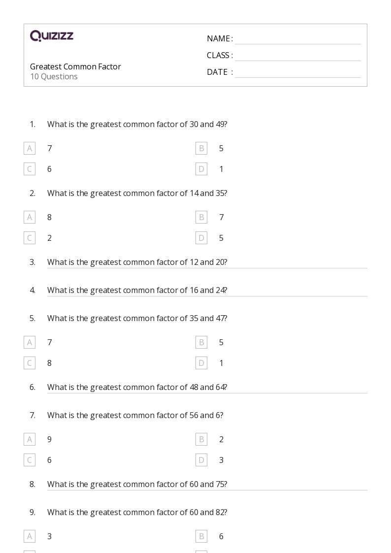 factors worksheets grade 4
