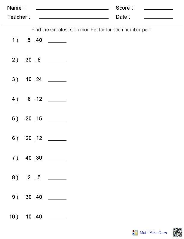 factors worksheets grade 4