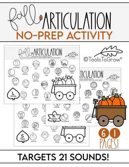 fall articulation worksheets