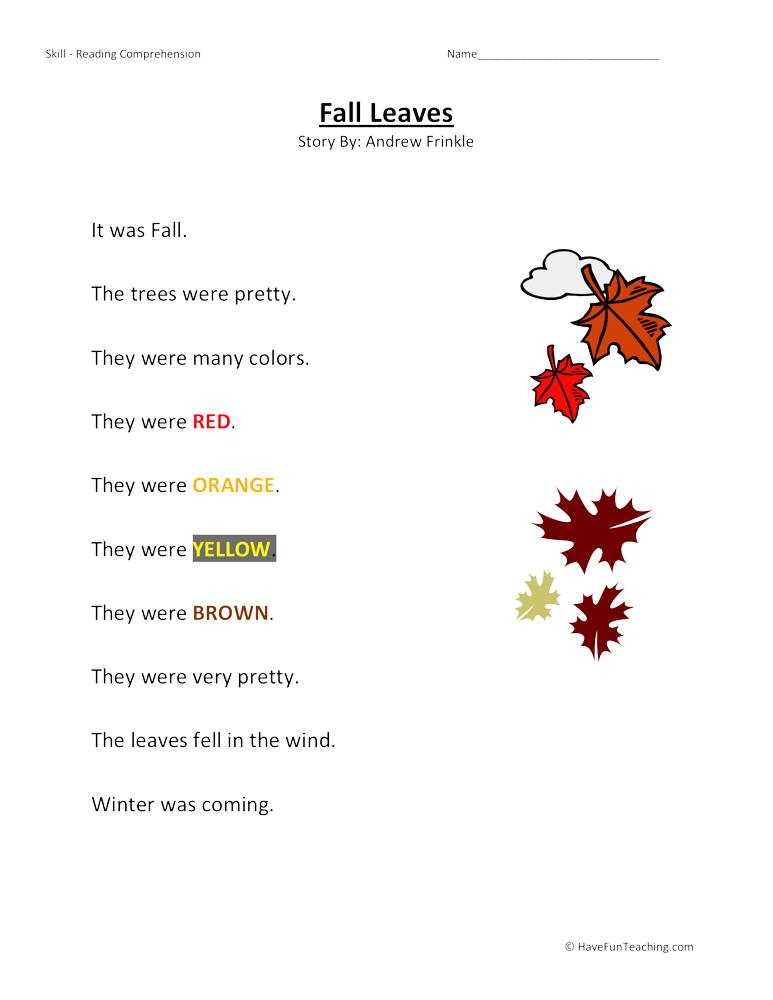 fall language worksheets