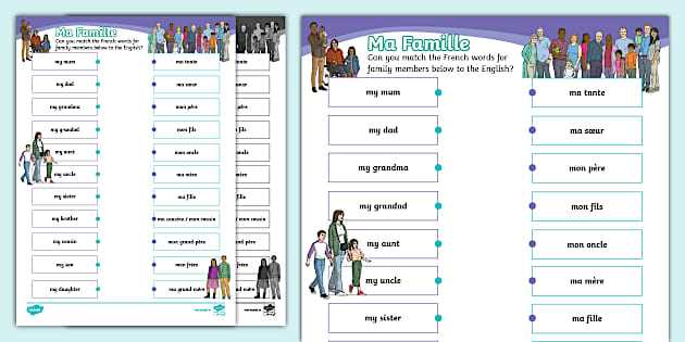 family members in french worksheets