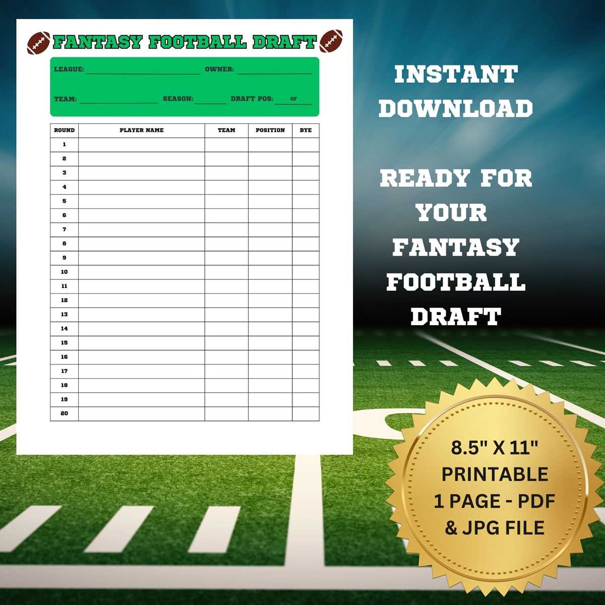 fantasy football draft worksheet fantasy football draft worksheet