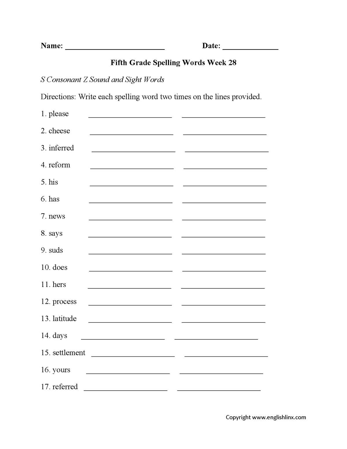 fifth grade spelling words worksheets