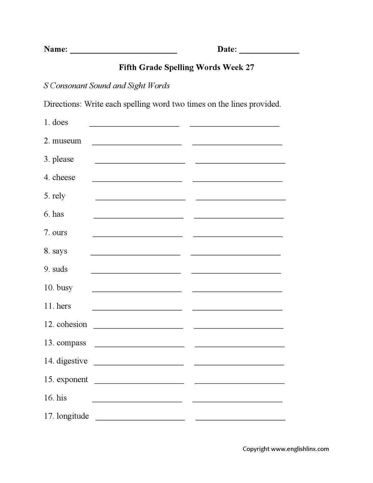 fifth grade worksheet