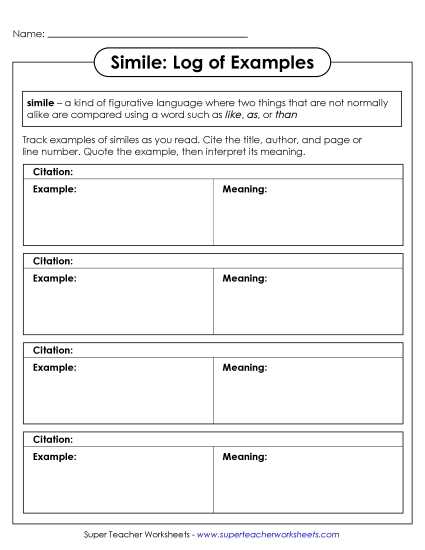 figurative language worksheet 5th grade