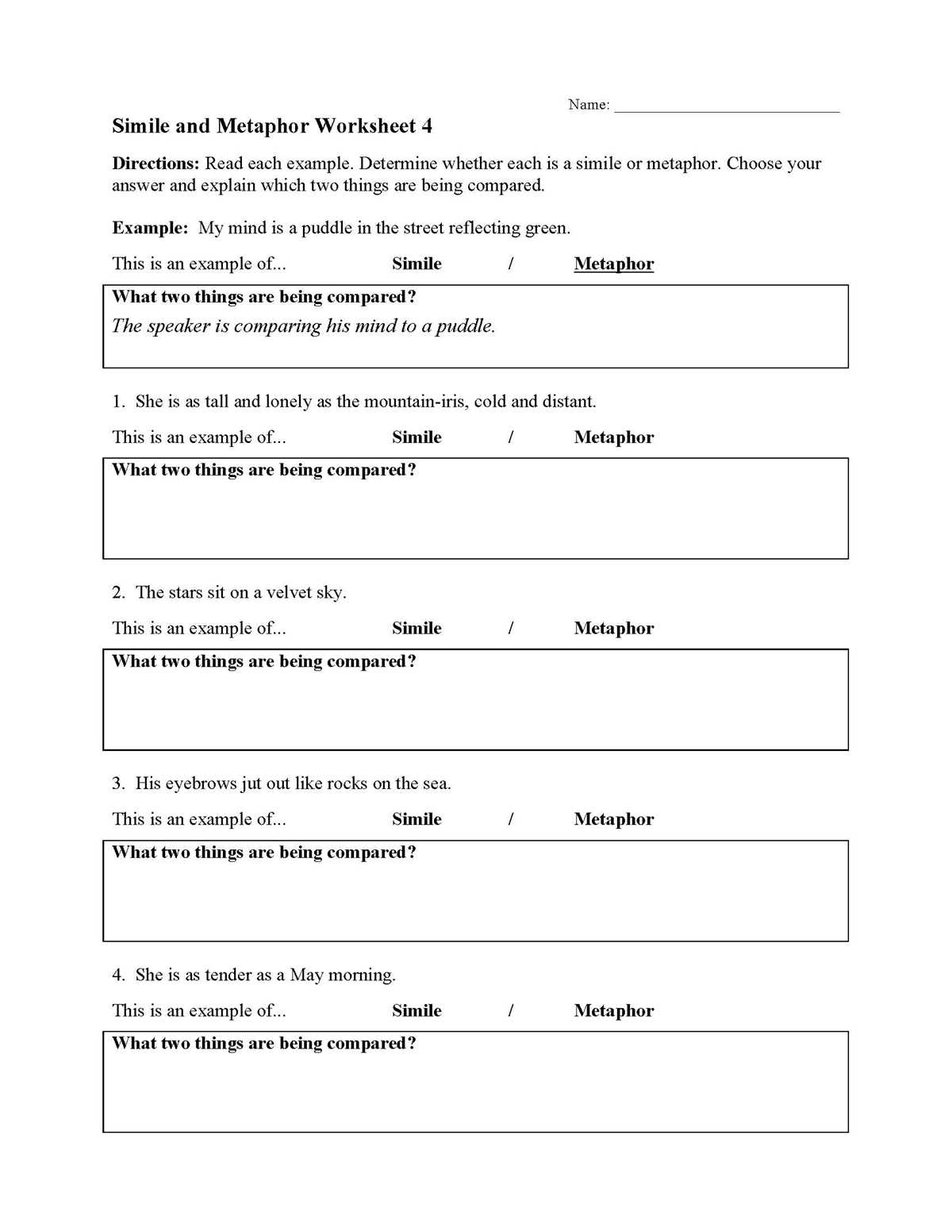 figurative language worksheets free