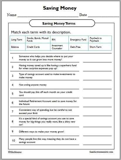 financial literacy worksheets