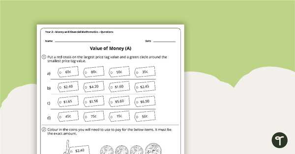 financial values worksheet