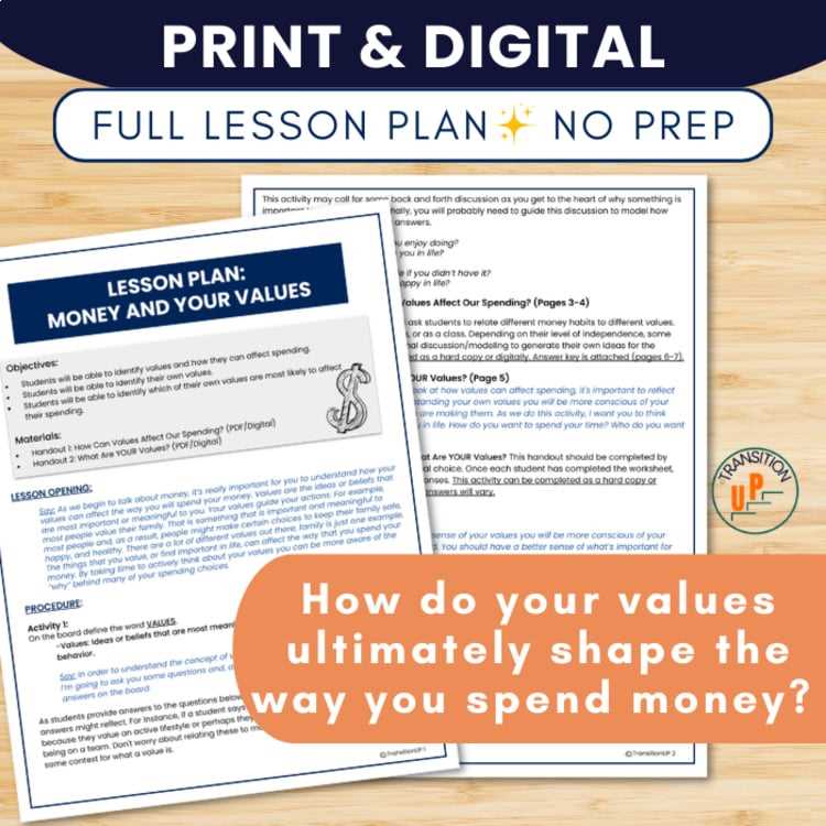 financial values worksheet