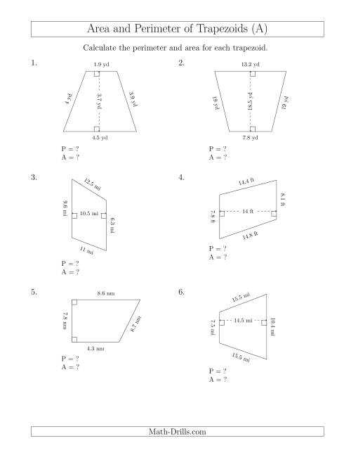 find area of trapezoid worksheet