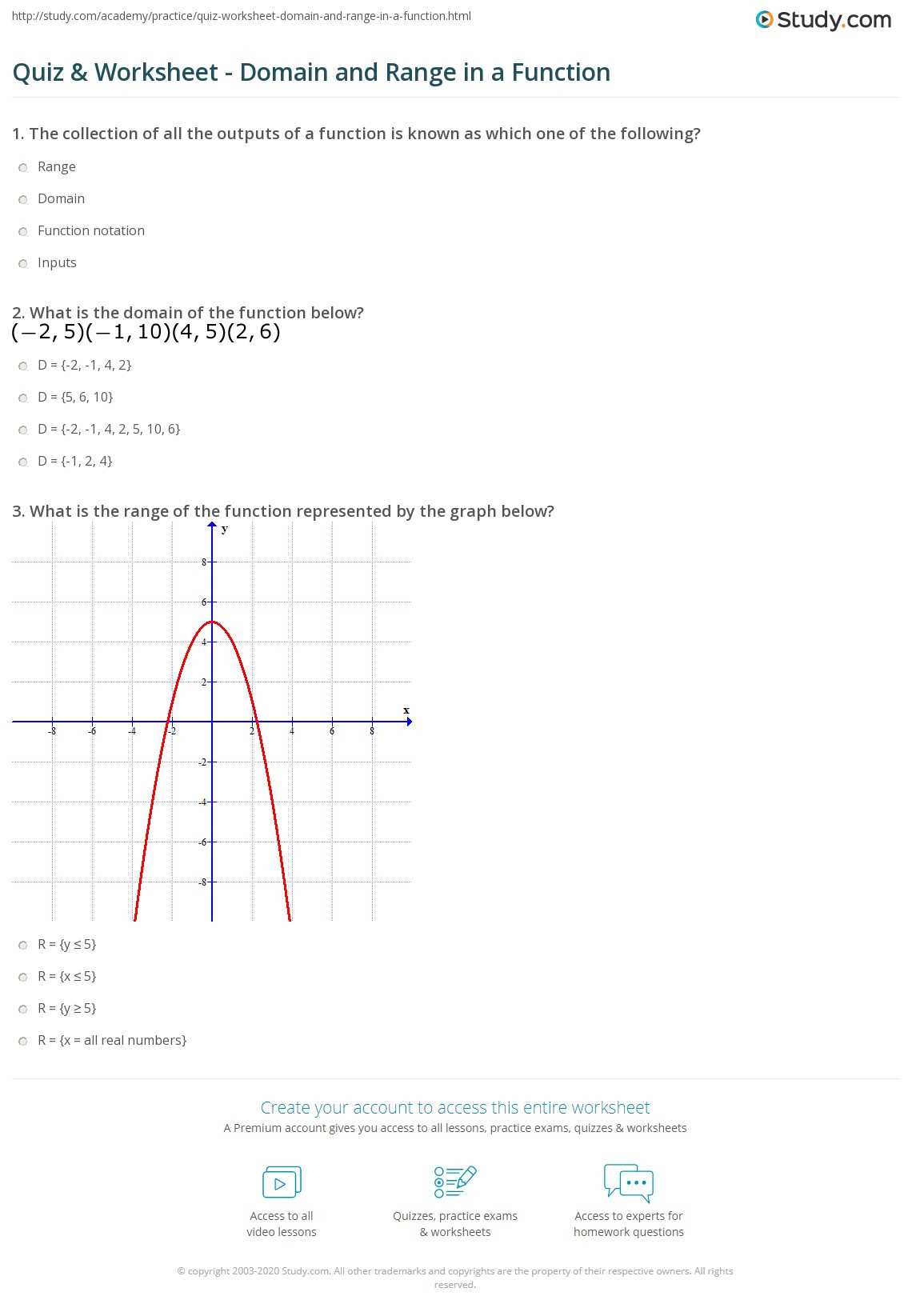 find domain and range of a graph worksheet