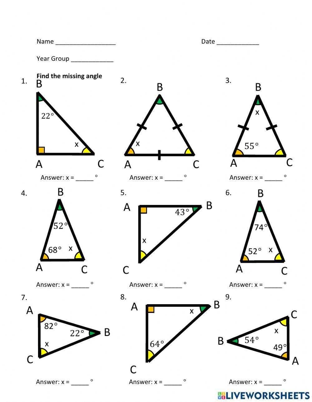 find missing angle of triangle worksheet find missing angle of triangle worksheet