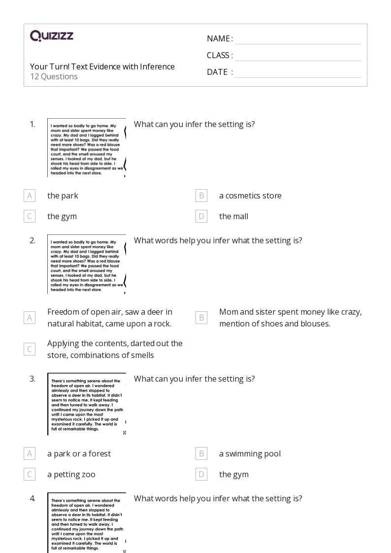 find text evidence worksheet