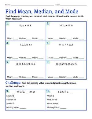 find the mean median mode and range worksheet