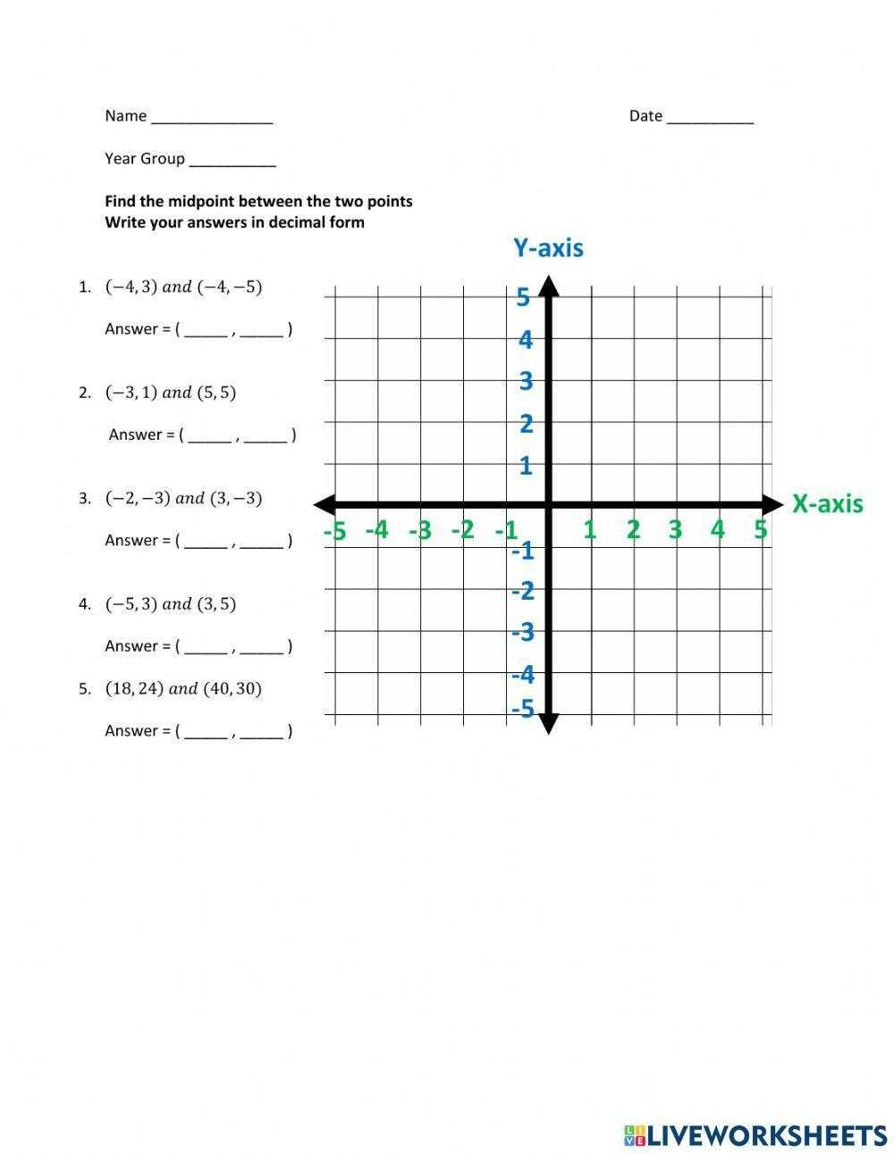 find the midpoint worksheet