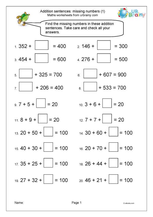 find the missing numbers worksheet