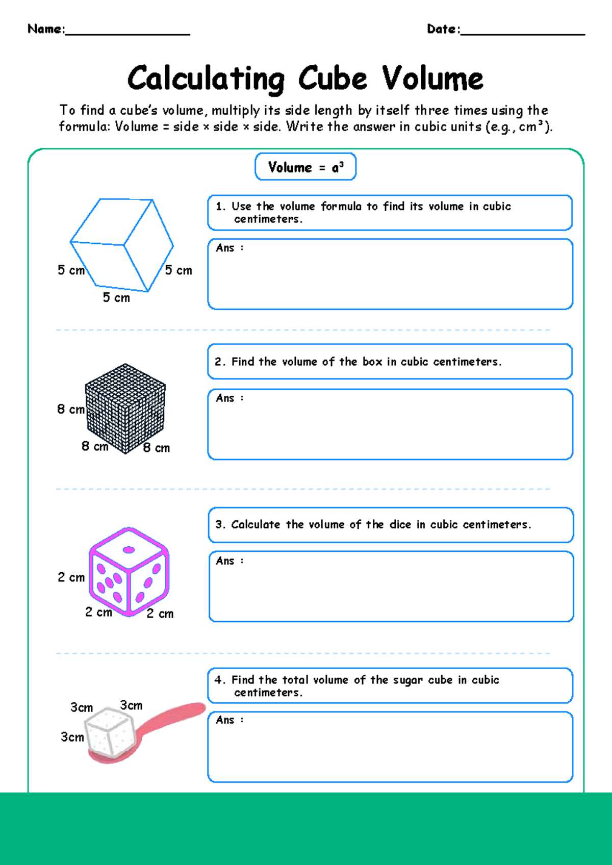 find the volume of cube worksheet