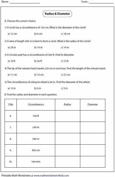 finding area and circumference of a circle worksheet