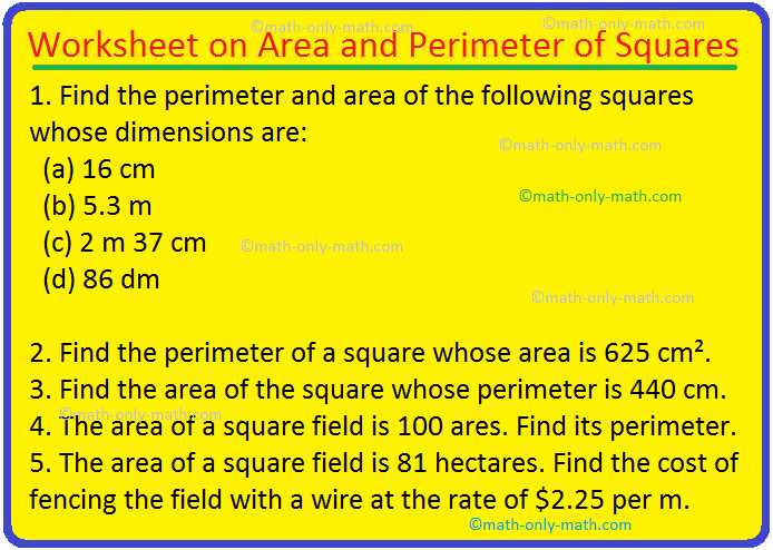 finding area and perimeter of rectangles and squares worksheet