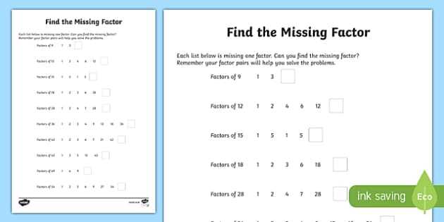finding factors of a number worksheet