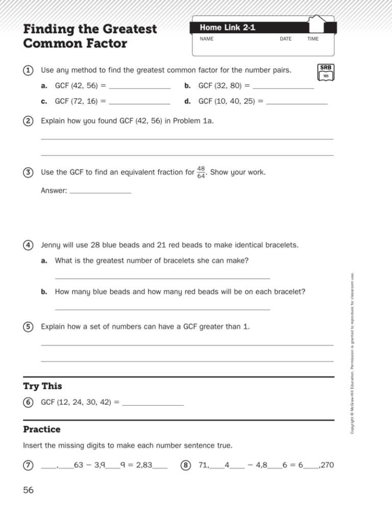 finding greatest common factor worksheet