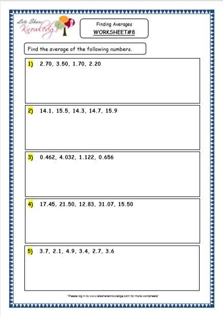 finding the average worksheets