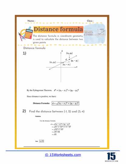 finding the distance between two points worksheet