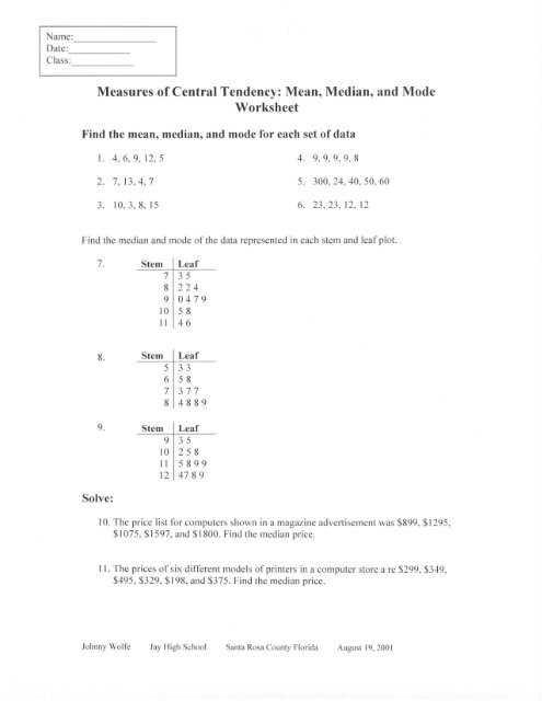 finding the mode worksheet