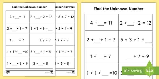 finding unknown numbers worksheet