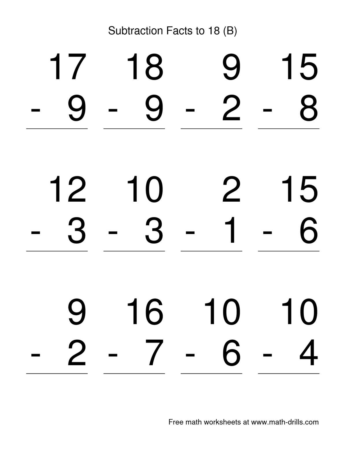 first grade subtraction worksheet