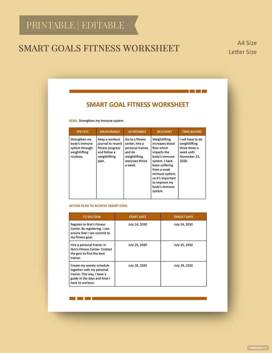 fitness goal worksheet