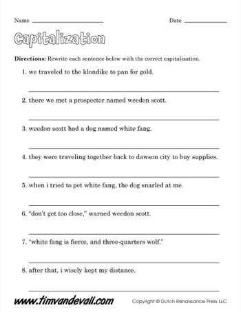 fixing capitalization worksheet