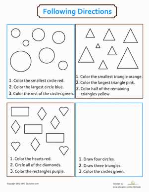 follow directions worksheet