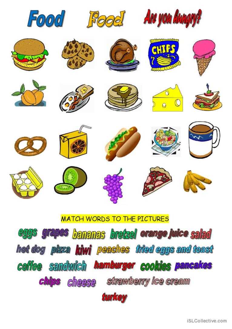 food and drinks vocabulary matching worksheet