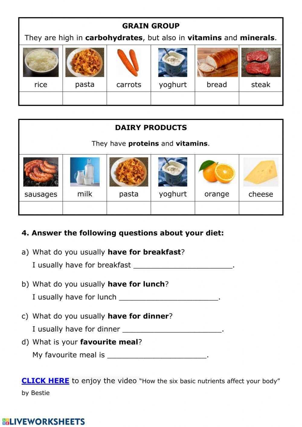 food nutrients and their sources and functions worksheet