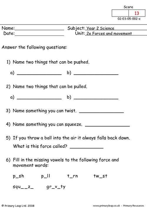 forces year 5 worksheets