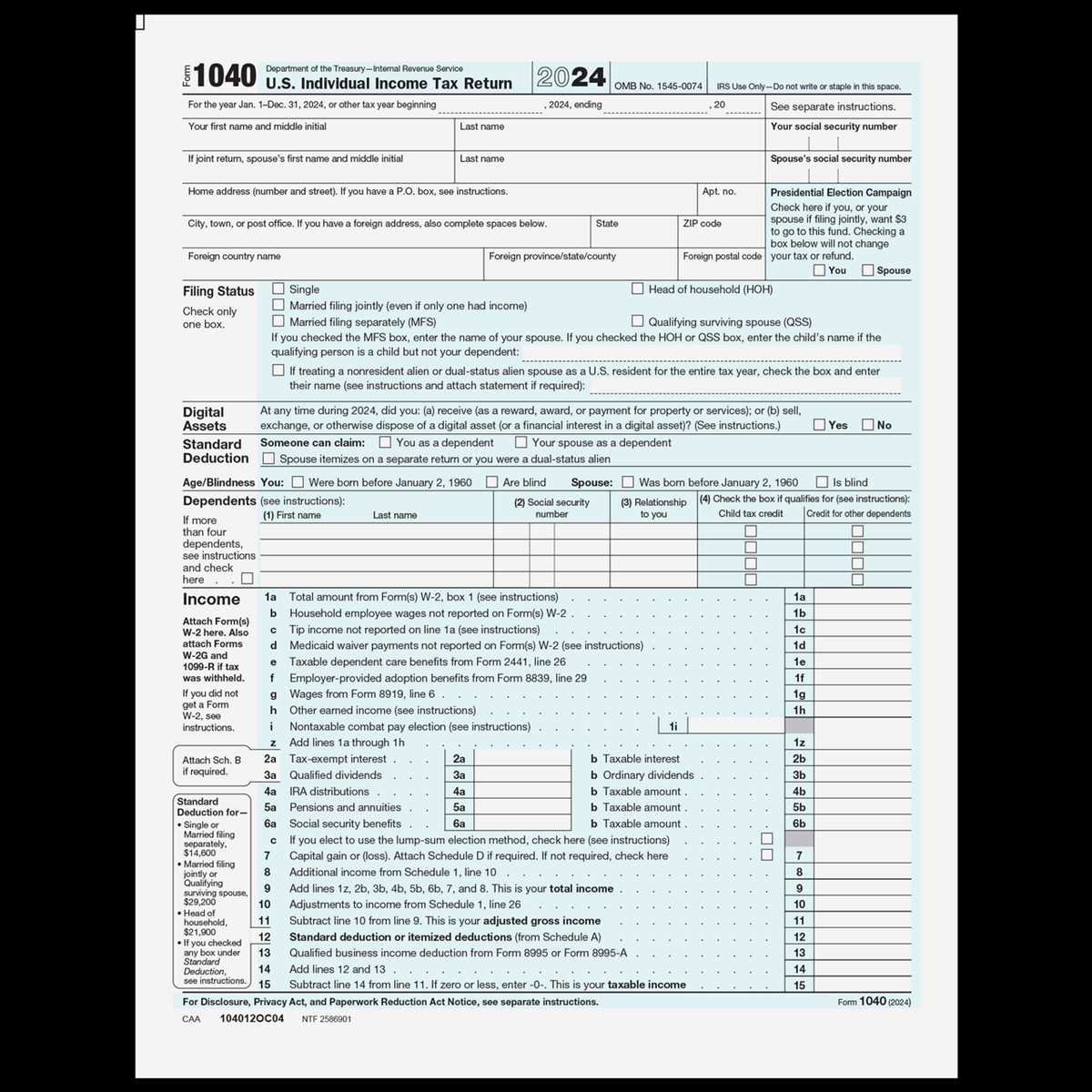 form 1040 worksheets