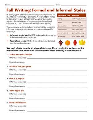 formal and informal english worksheets
