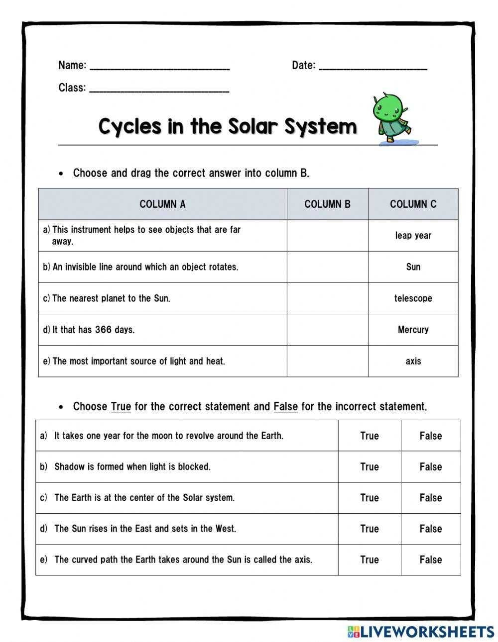 formation of solar system worksheet