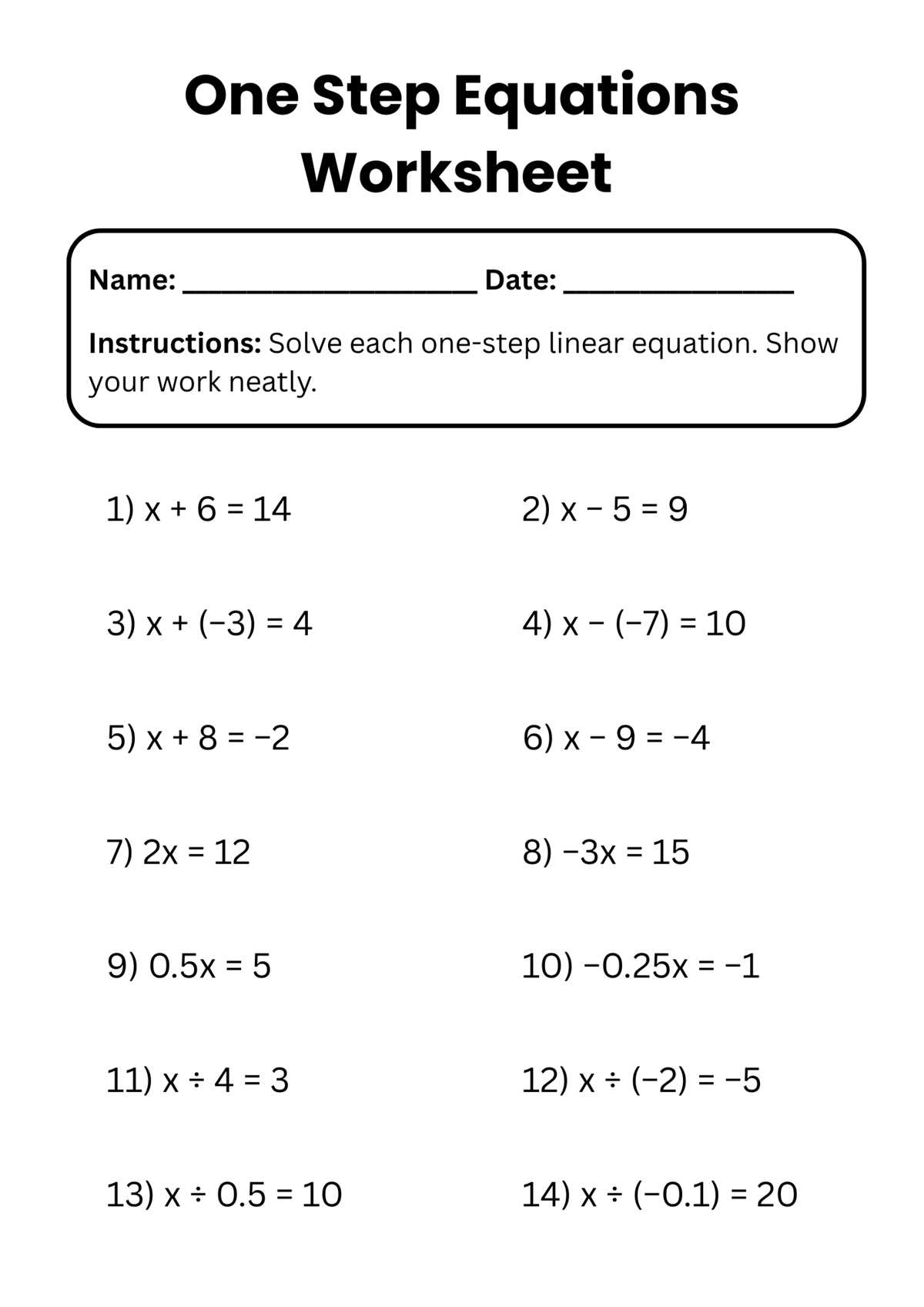 forming and solving linear equations worksheet