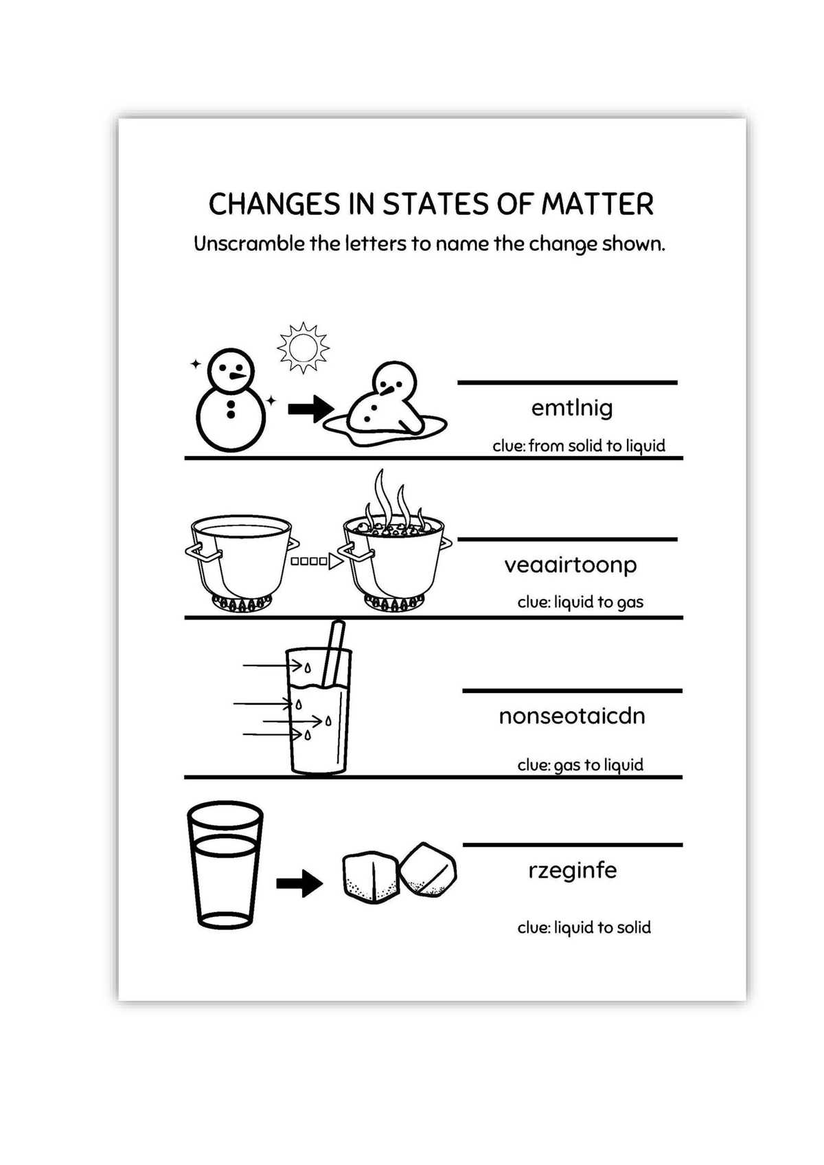 forms of matter worksheet