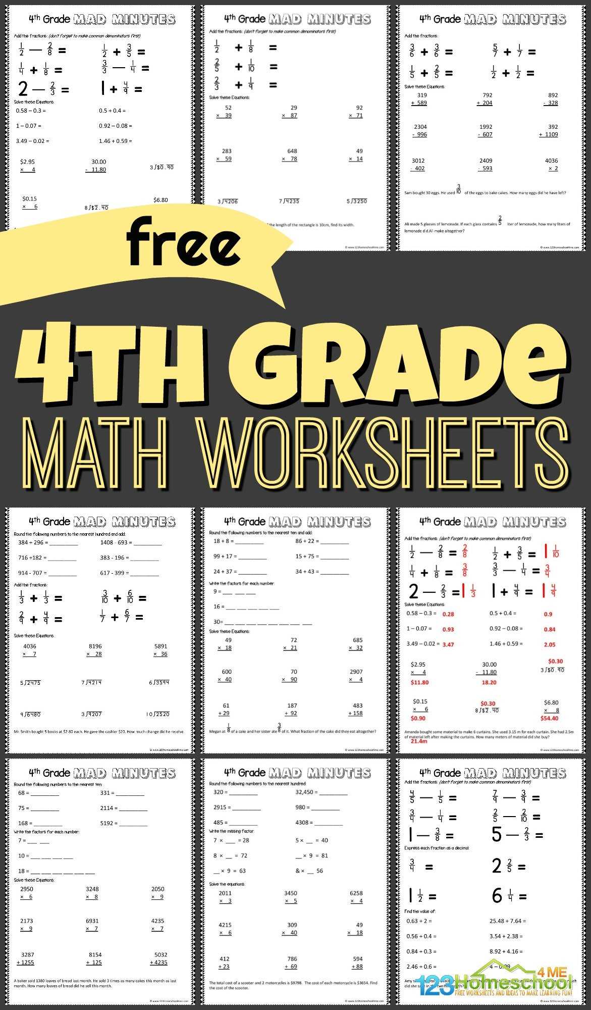 fourth grade math worksheets