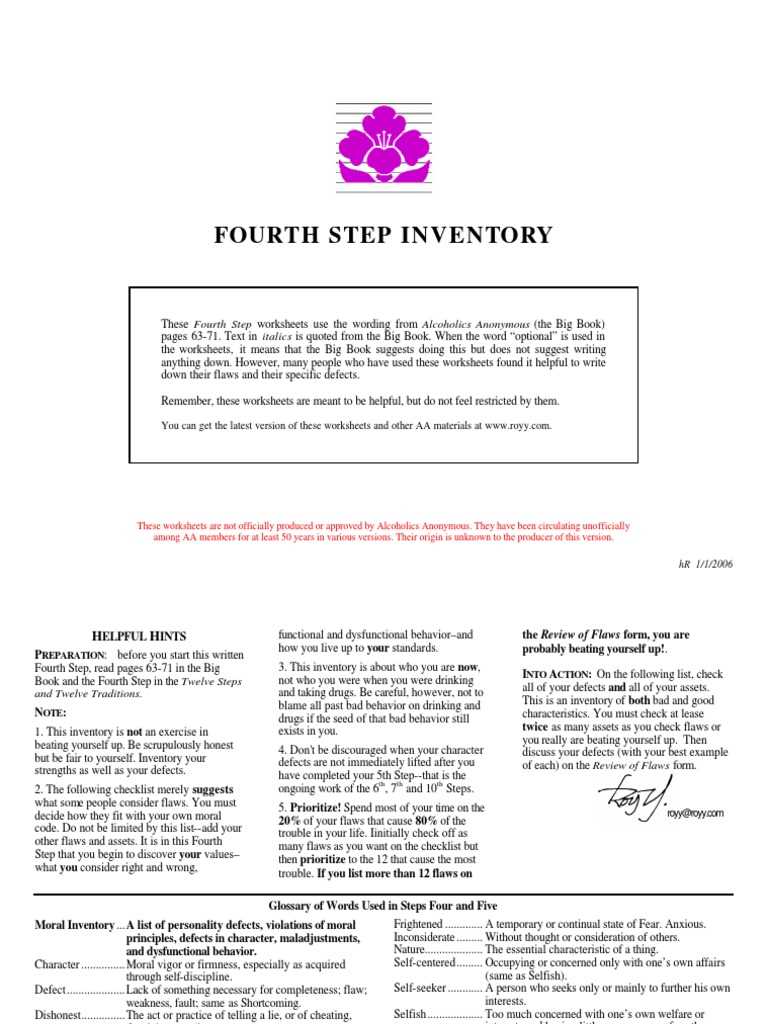 fourth step worksheets alcoholics anonymous