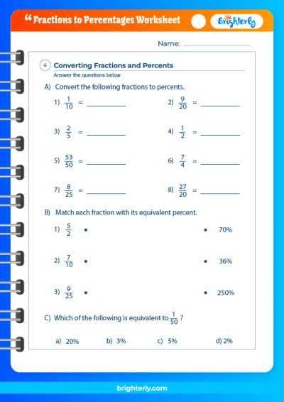 fraction percentage worksheet