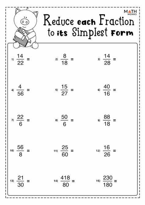 fraction reduction worksheet
