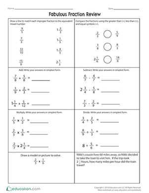 fraction review worksheet
