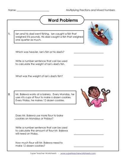 fraction times whole number worksheet