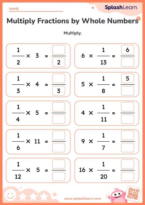 fraction times whole number worksheet