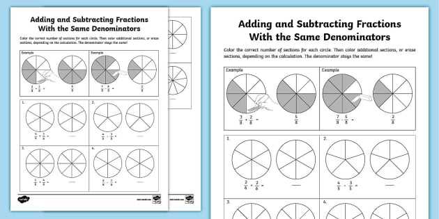 fraction worksheets adding and subtracting