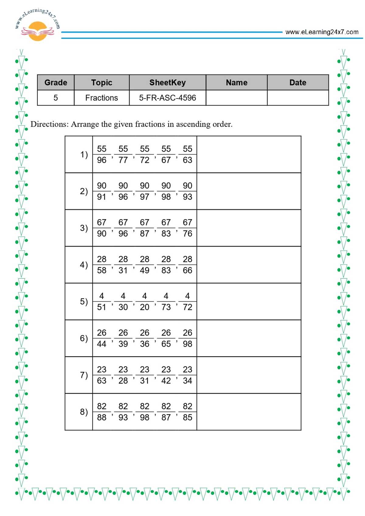 fractions math worksheets